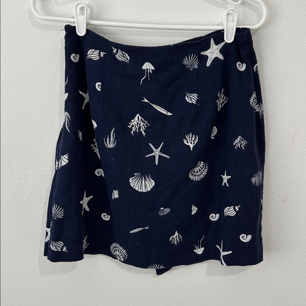 Navy blue linen-blend skort - Picture 8 of 8